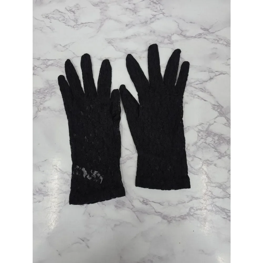 Lord & Taylor Vintage Black Lace Wrist Dress Gloves Women Accessories